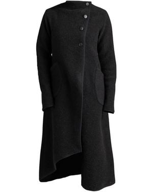 Nikka Place Wool Asymmetrical Wrap Cardigan Coat With Buttons And Pockets - Black