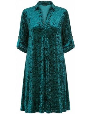 Yumi' Velvet Tunic Dress With Three Quarter Length Sleeves - Green