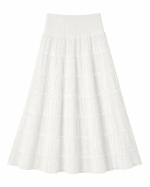 Yumi' Double Cotton Tiered Boho Maxi Skirt - White