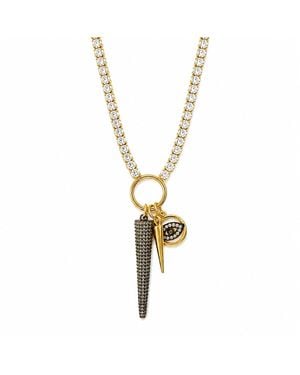 Persia Dona Jewelry Tennis Chain X Spike Charm Necklace - Metallic