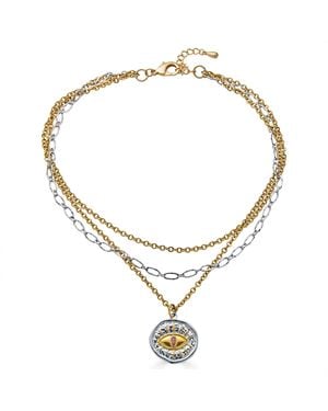 Loni Paul Jewelry Mixed Metal Three Strand Eye Charm Necklace - Metallic