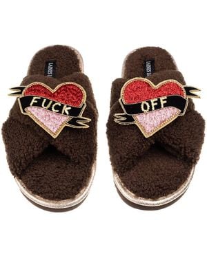 Laines London Neutrals Laines Neutral Boucle Slippers With Fuck Off Brooches - Orange