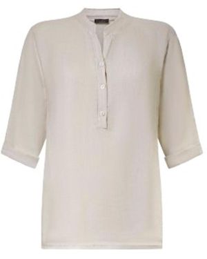 James Lakeland Neutrals Mandarin Collar Linen Top - Natural
