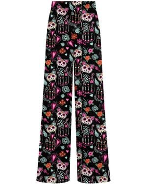 Aloha From Deer Cat Skeleton Long Loose Pants - Black