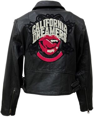 Zasta Studio Dreamers Zipper Biker Leather Jacket With Chains - Black