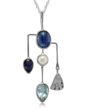Isla Silver Kyanite, Iolite, Pearl, & Topaz Contemporary Gemstone Necklace - Blue
