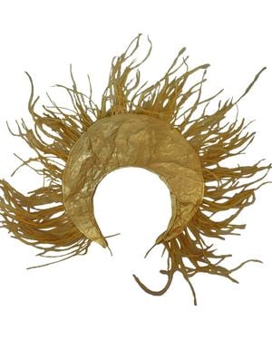 Romer Millinery Morphy Moldable "Saint" Headband Silk With Feather Fringe - Metallic