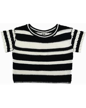 Gigi Knitwear Flower Cotton Knit T-Shirt - Black
