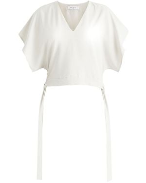 Paisie V-Neck Side Tie Top With Batwing Sleeves - White