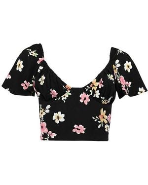 blonde gone rogue Flower Power Fitted Crop Top, Upcycled Viscose - Black