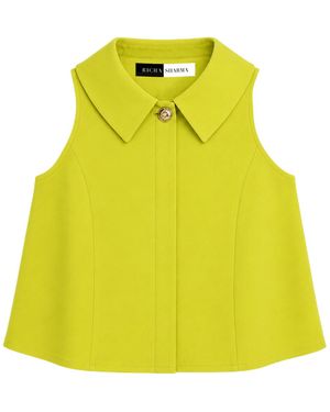 Richa Sharma Banana Crepe Handcrafted Sleeveless Luxe Top - Yellow