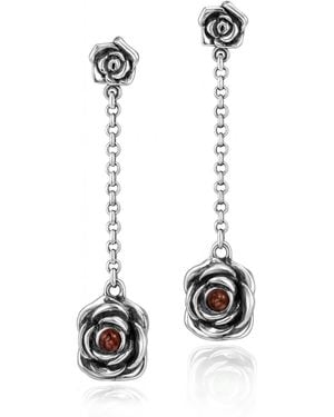 Unaloe Rocks Sterling Rose Drop Earrings With Ruby Stone – Earrings For – Jewellery For - White