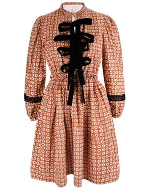 Echo of Pink Amelie Hand Block Print Mini Cotton Dress - Orange