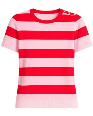 Yumi' Block Stripe Knitted Top With Button Details - Pink
