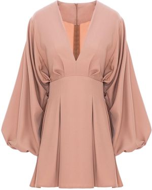 BLUZAT Neutrals Mini Dress With Balloon Sleeves And V-Neck - Pink