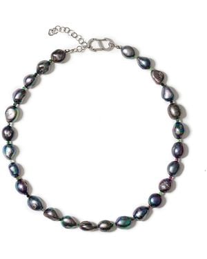 Kybele Studio Palermo Necklace With Dark Baroque Pearls & Serpentine Accents - Metallic