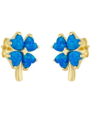 Spero London Opal Four Leaves Clover Sterling Stud Earring - Blue