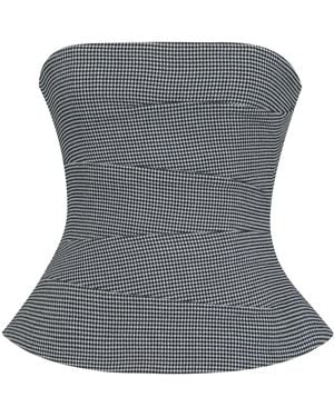 Miss Circle New York Ulla Micro-Houndstooth Strapless Peplum Top - Grey