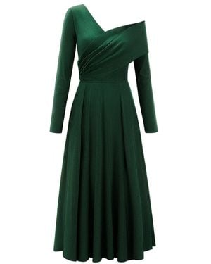 ALINA CERNĂTESCU Brandy Midi Off Shoulder With Drapery & Frontal Slit Cocktail Dress - Green