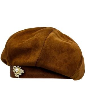 Lara Ari Scuba Suede Bee Beret - Brown