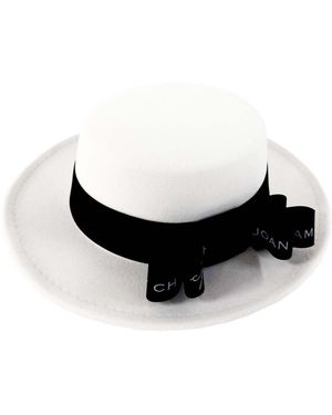 Chanel Joan Elkayam Handmade C J E Bow Wool Boater Hat - Black