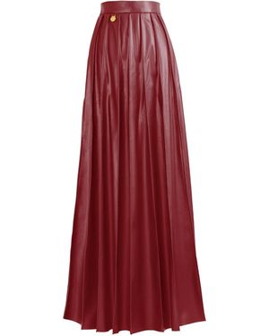 Kargede Leather Maxi Skirt – Pleated Faux, High Waist - Red