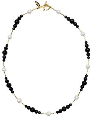 Farra Exquisite Obsidian And Freshwater Pearls Necklace - Black
