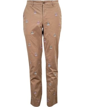 lords of harlech Neutrals Charles Rockskull Embroidery Trousers - Natural