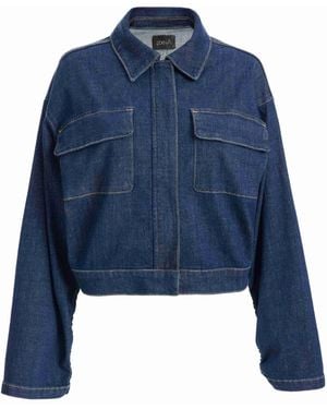2Be4A Short Denim Jacket With Drawstring Sleeves - Blue