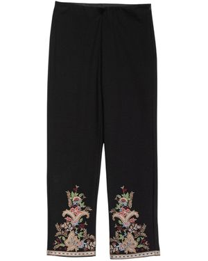 Niza Long Trousers With Embroidered Details On Both Legs - Black