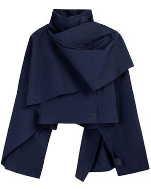 Nocturne Shawl Detail Stand Collar Trench Coat - Blue