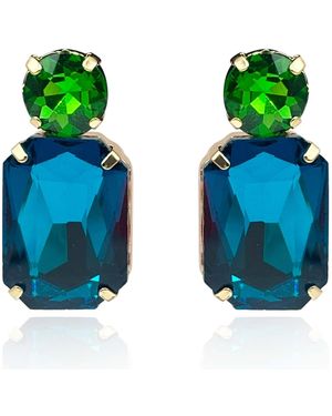 Michael Nash Jewelry Adelle Peacock Crystal Ocatgon And Tourmaline Round Stone Drop Earrings - Blue