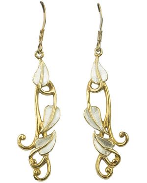Simon Kemp Jewellers Long Leaves, William Morris Drop Earrings Eighteen Carat On Solid Sterling - Metallic