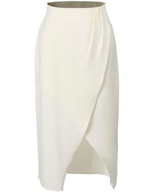 Smart and Joy Neutrals Minimalist Wrap Effect Satin Skirt - White