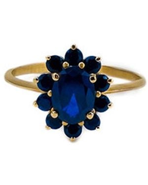 Marteliè Ring With Oval And Brilliant Cut Synthetic Sapphires - Blue