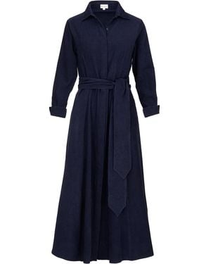 At Last Corduroy Belted Shirt Dress With Pockets - Blue