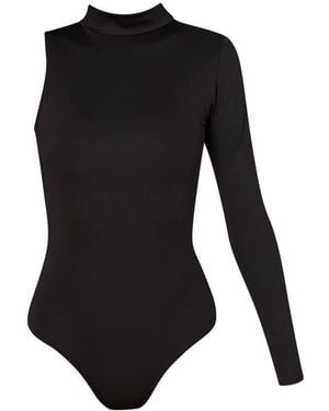 LIA ARAM Asymmetrical Long-Sleeved Bodysuit - Black