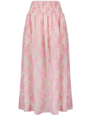 Traffic People Wisdom & Pearls And Floral Embroidered Aurora Maxi Skirt - Pink