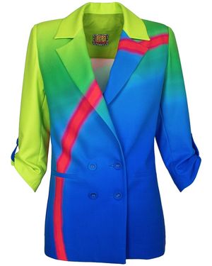 Lalipop Design Double-Breasted Digital Print Sax Jacket - Blue