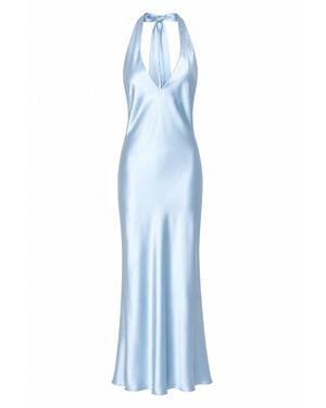 Lily Rou Sky Plunge Neck Maxi Silk Slip Dress - Blue