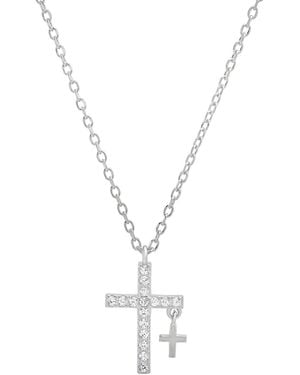 Kylie Harper Diamond Cz Double Cross Pendant Necklace - Metallic
