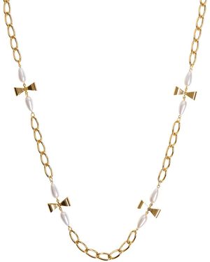 Caramel Vintage Jewellery Bow And Pearl Link Necklace - Metallic