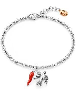 Unaloe Sterling Dove And Cornicello Charm Bracelet - Metallic