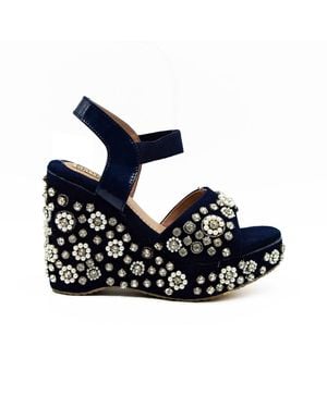 Rettrose Maria Hand Embellished Luxury Wedge Shoe - Blue