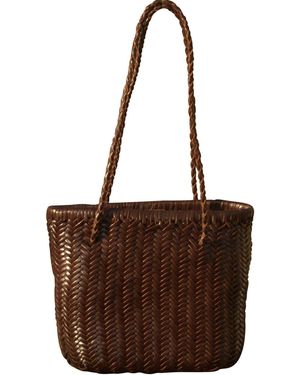 Rimini Zigzag Woven Leather Handbag 'Bianca' - Brown