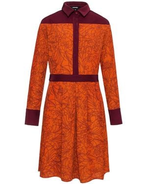 Smart and Joy Linear Flower Print Shirt-Dress - Orange