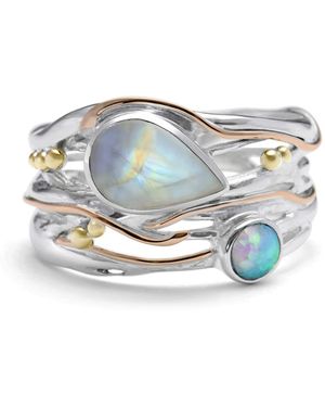 Isla Silver Moonstone & Fire Opalite Statement Ring - Multicolour