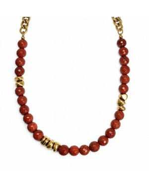 Rachel Nathan Jasper & Brass Stones Necklace - Red