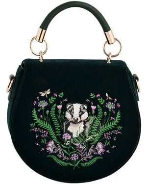 Fable England Badger Embroidered Top Handle Saddle Bag - Black