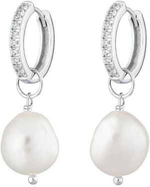 Scream Pretty Large Sparkle Huggie Earrings With Baroque Pearl - White